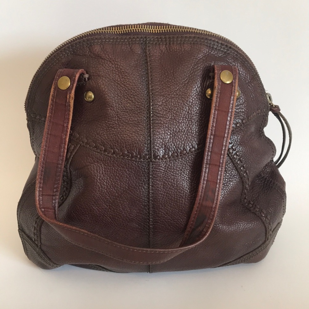 Lucky Brand stitched brown leather shoulder bag